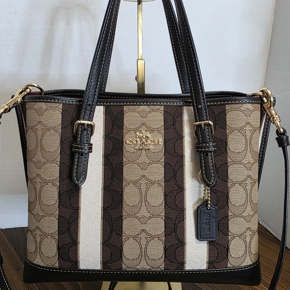 Coach Signature Stripe Satchel - Brown Multi Jacquard - Picture 4 of 13